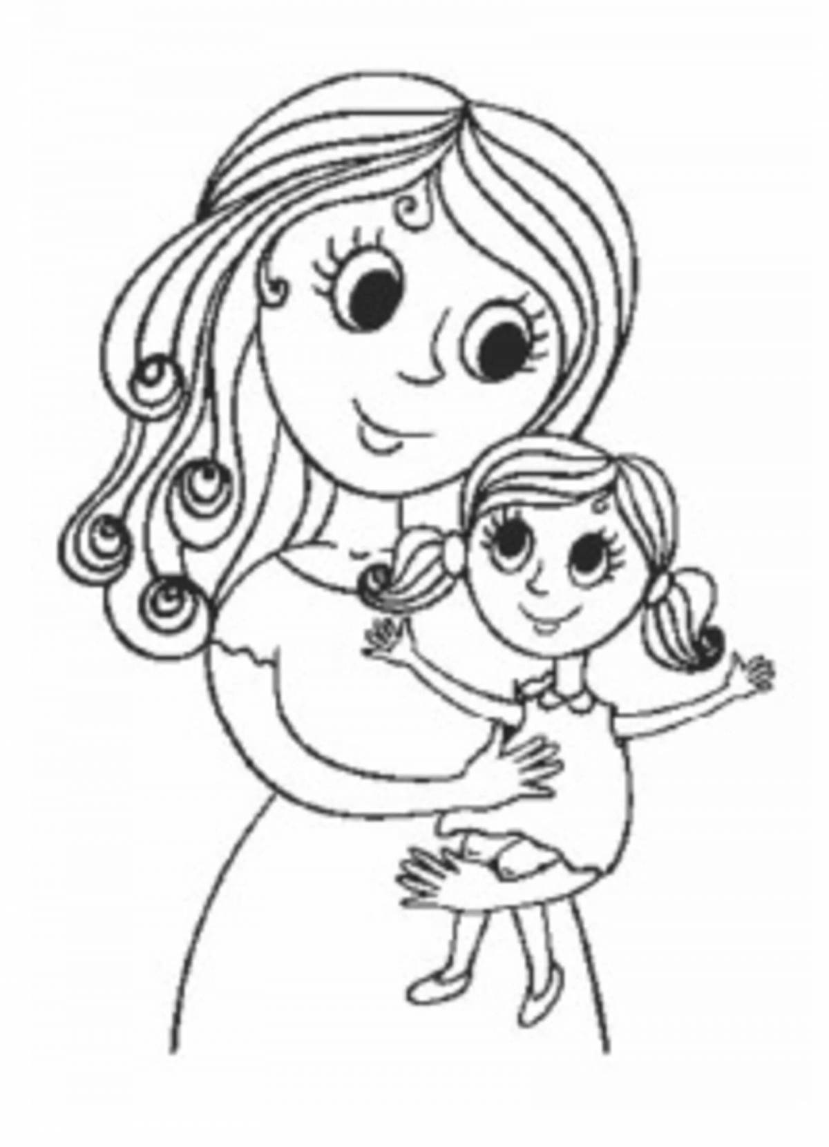 Coloring page joyful mother and daughter