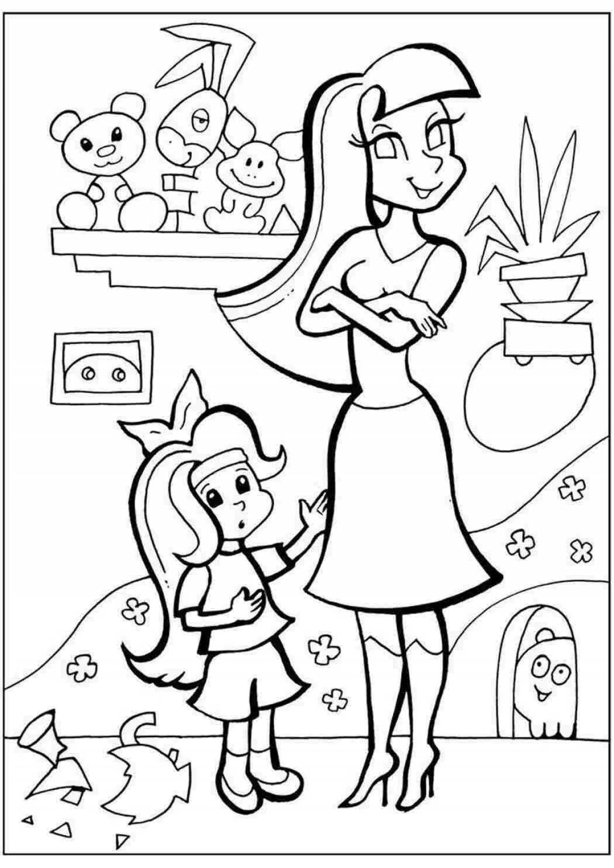 Charming mother and daughter coloring book