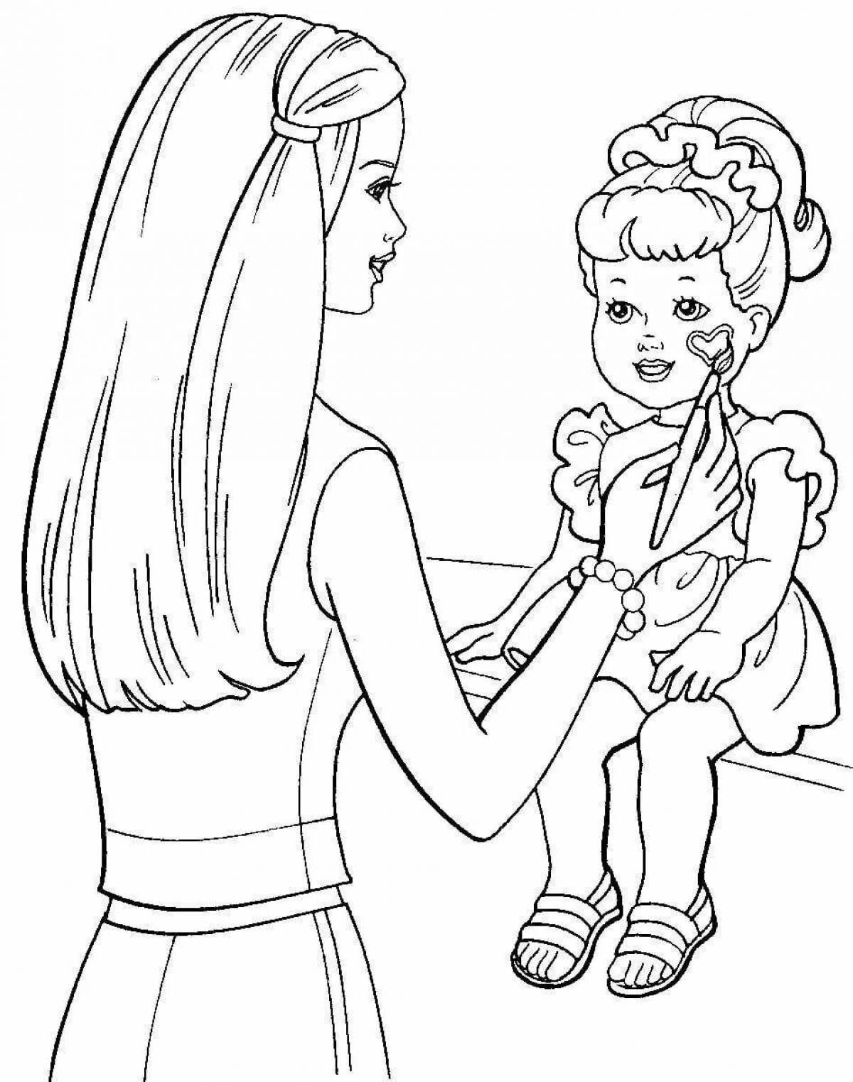 Coloring page blissful mother and daughter