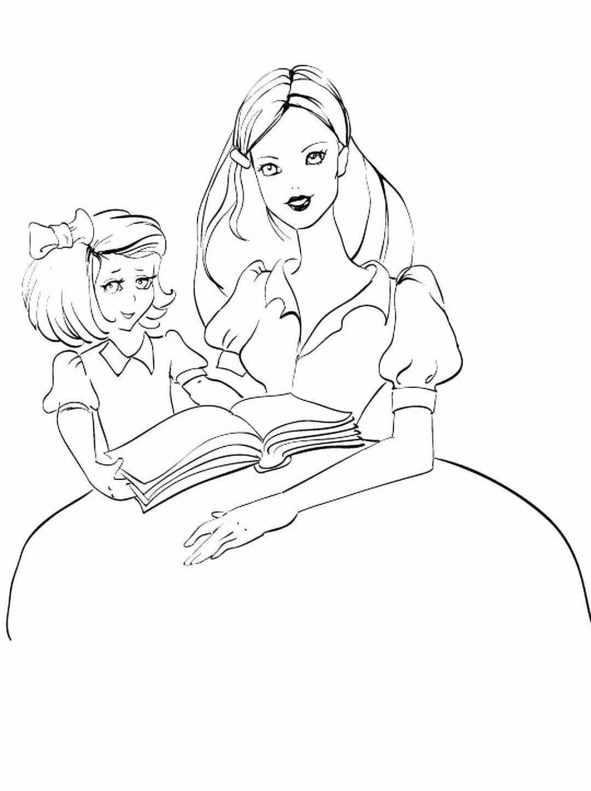 Glowing mother and daughter coloring page