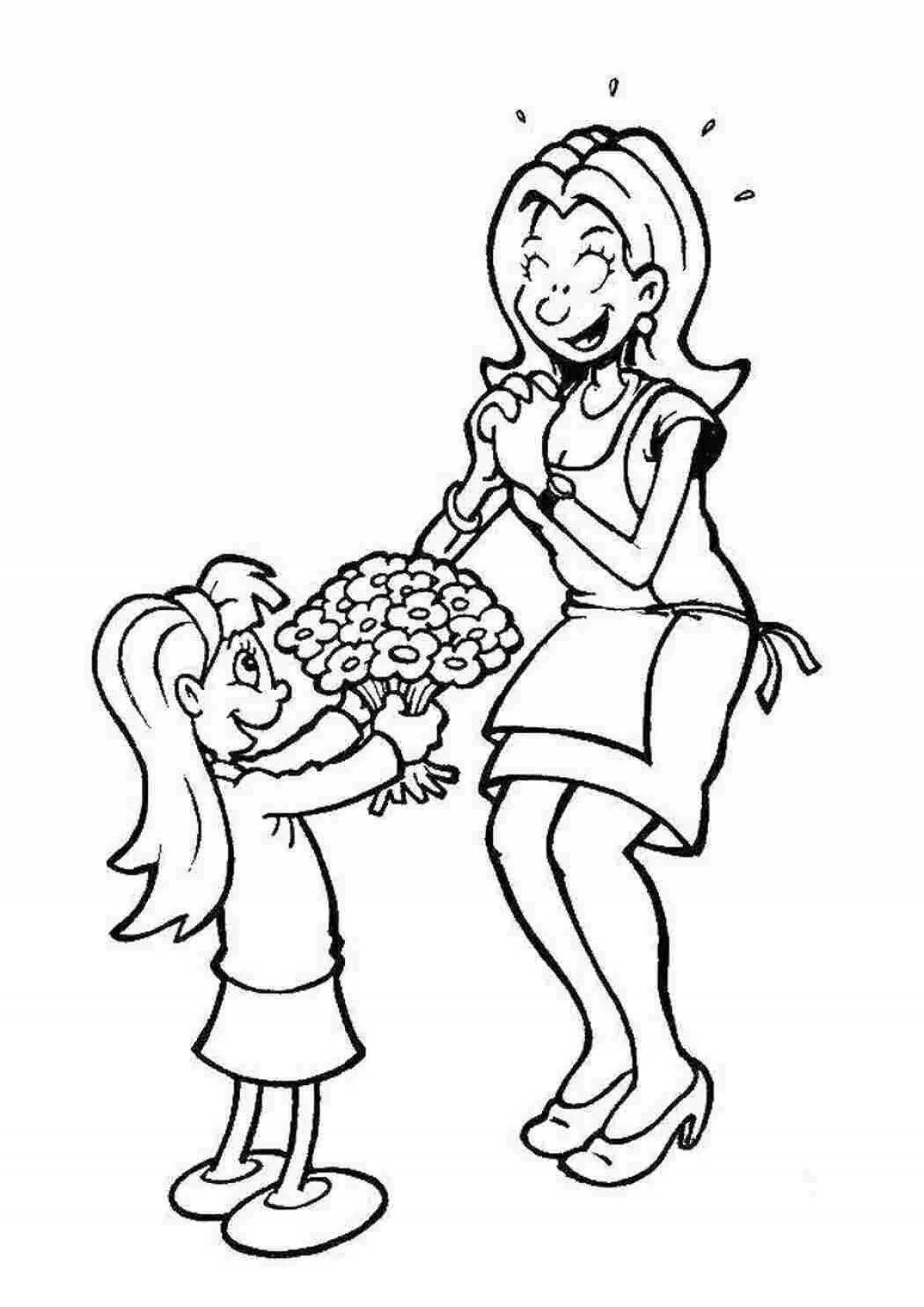 Coloring page shining mother and daughter