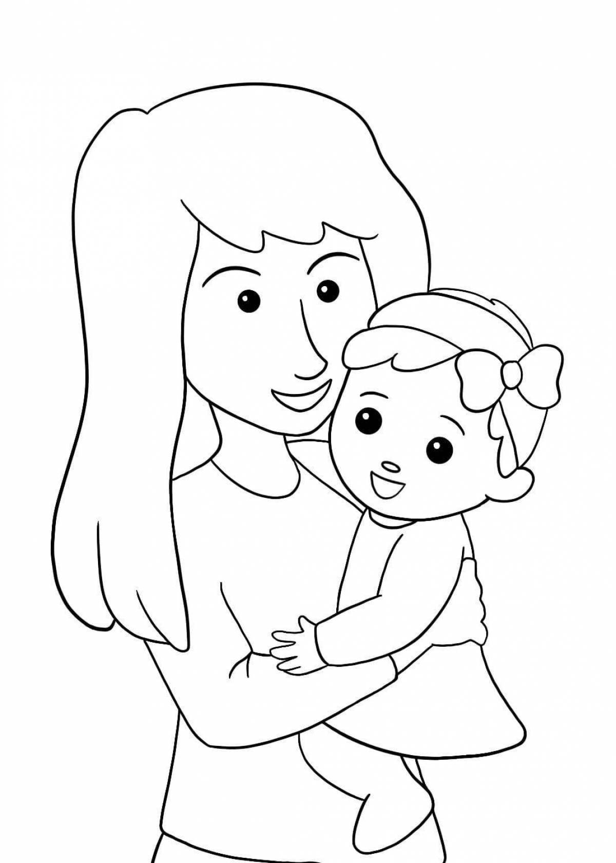 Раскраска очаровательная мама и дочка