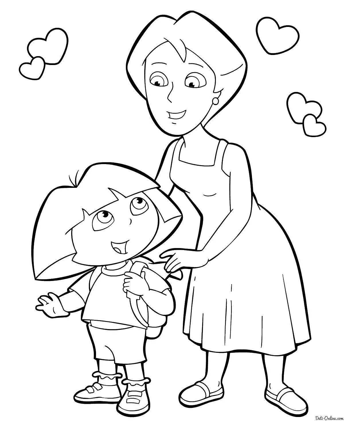 Animated mother and daughter coloring page