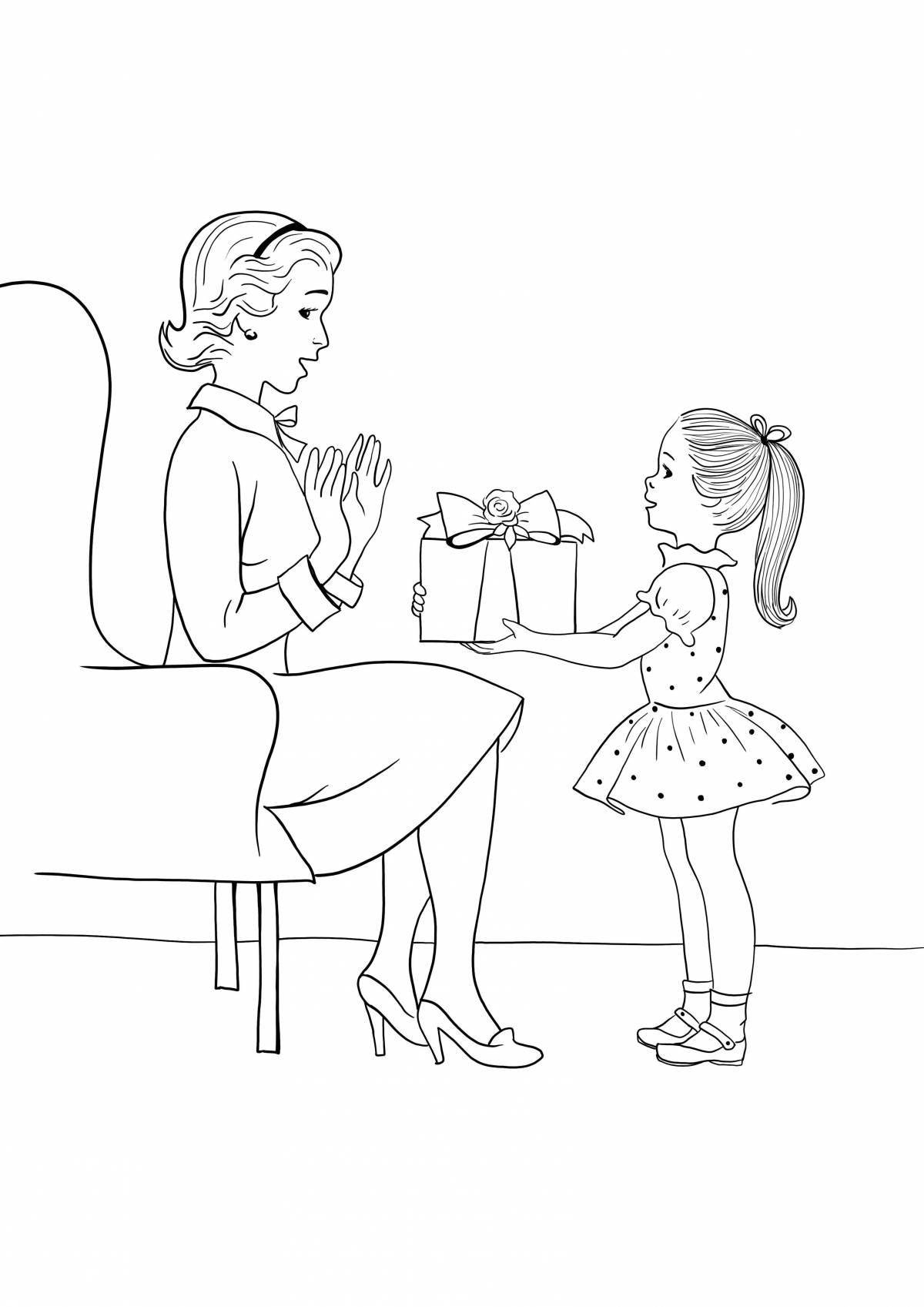 Coloring page jubilant mother and daughter
