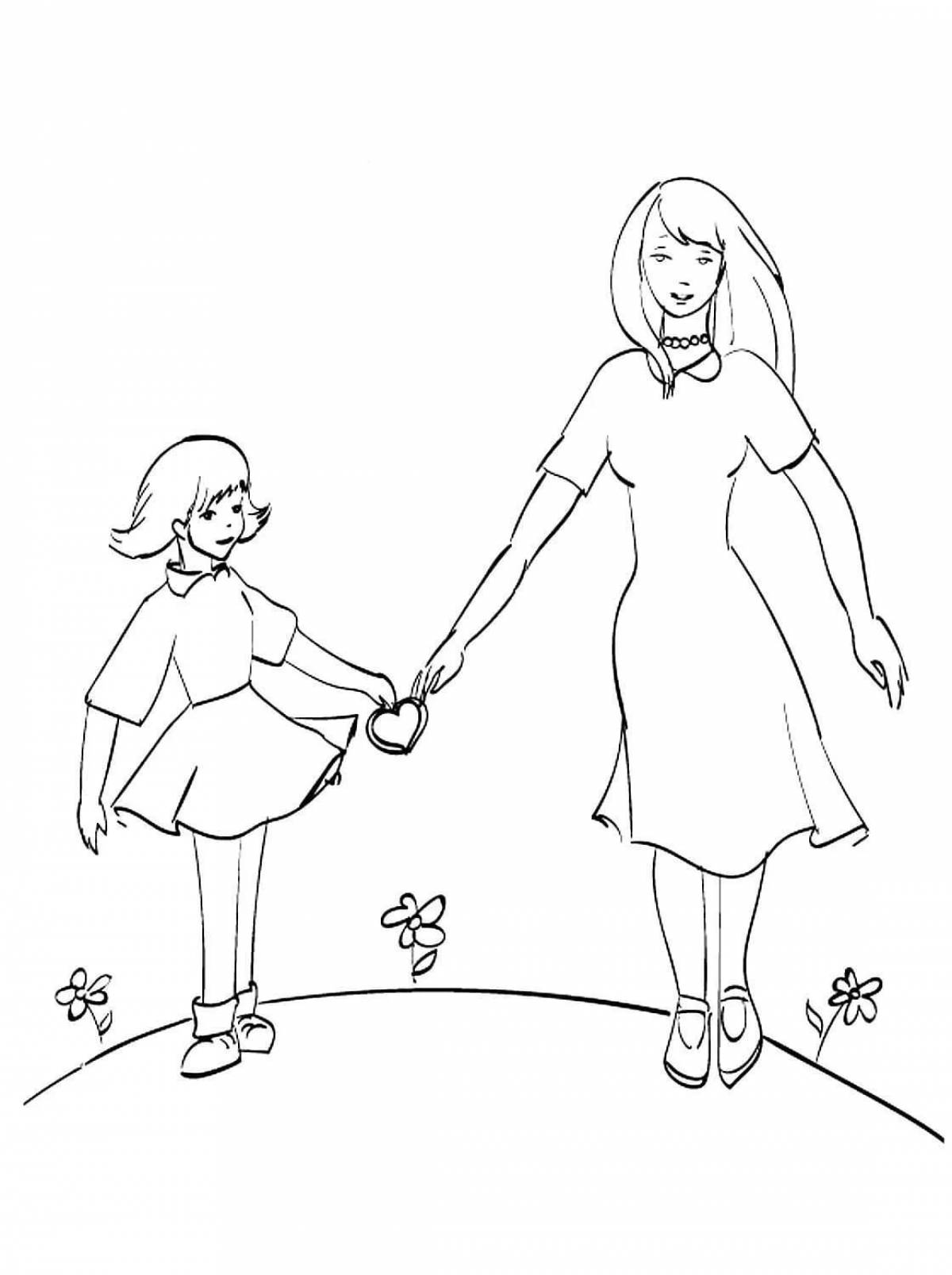 Enthusiastic mother and daughter coloring book