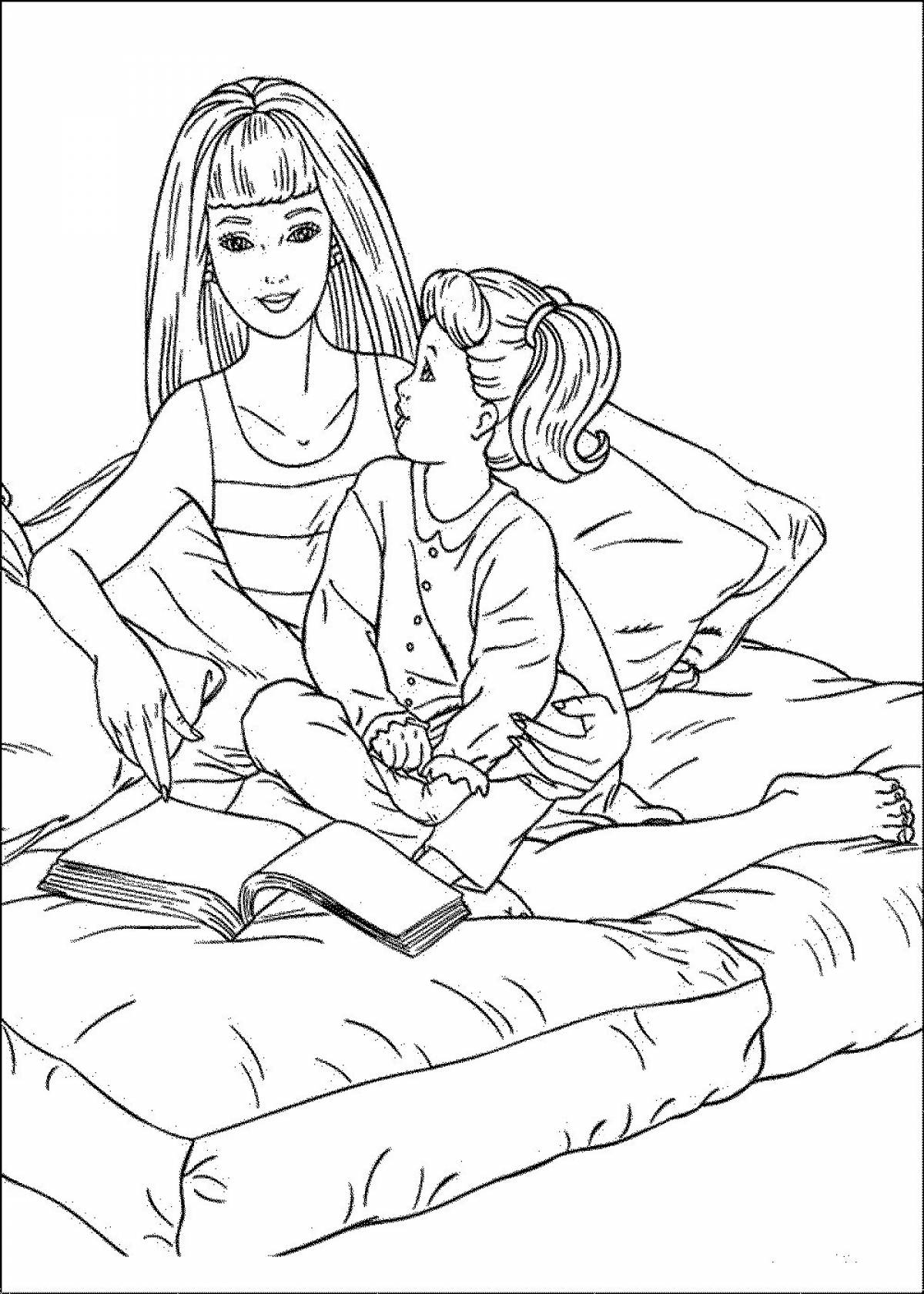 Coloring page excited mother and daughter