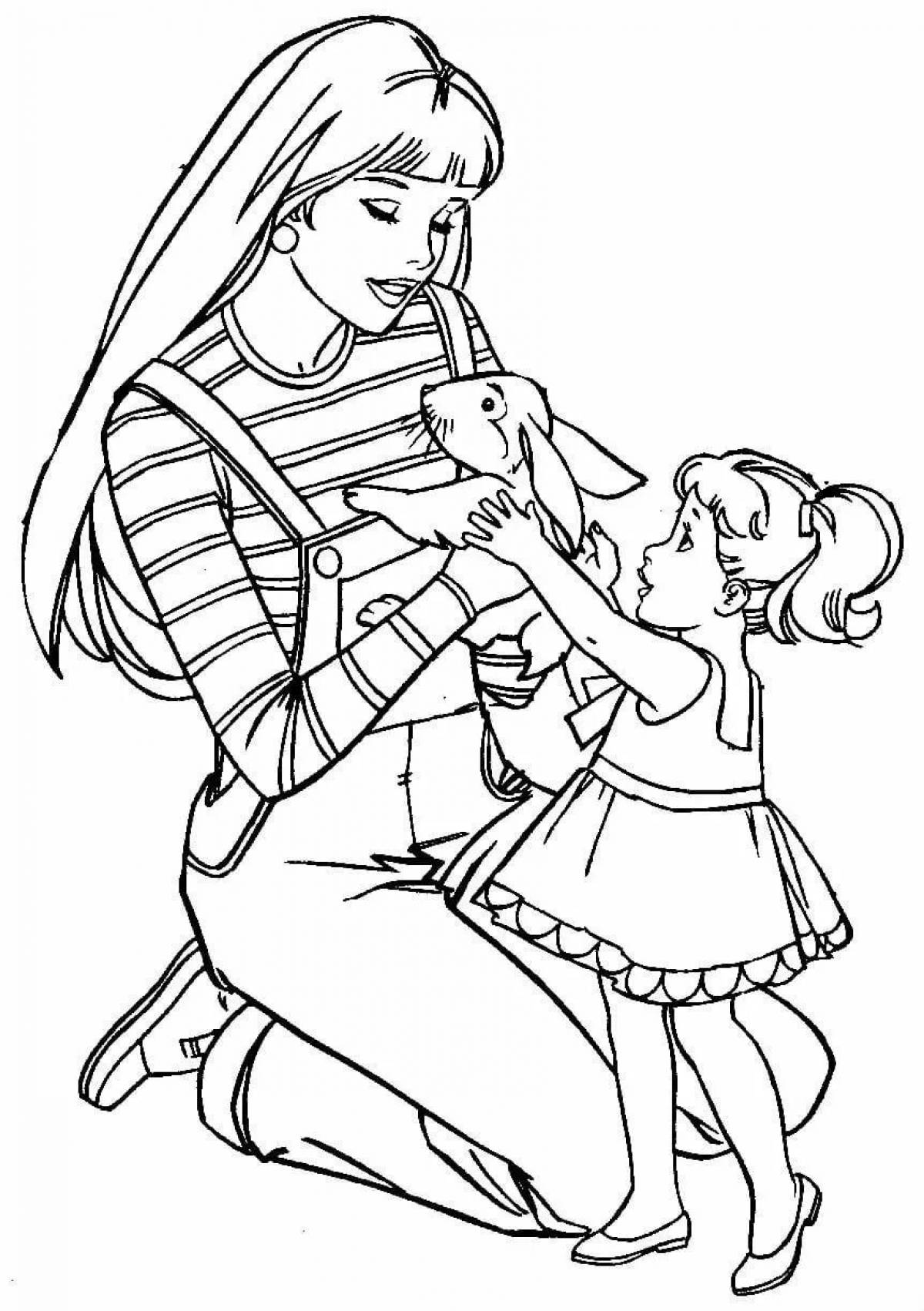 Coloring page mother and daughter are delighted