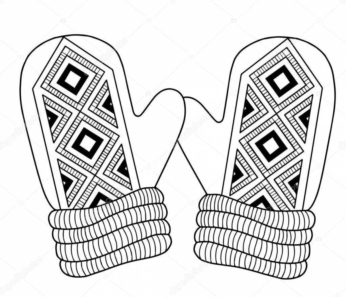 Coloring page colorful patterned mittens