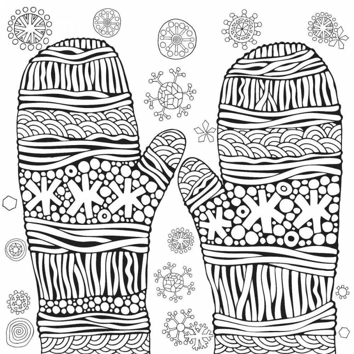 Coloring a mitten with a bright pattern