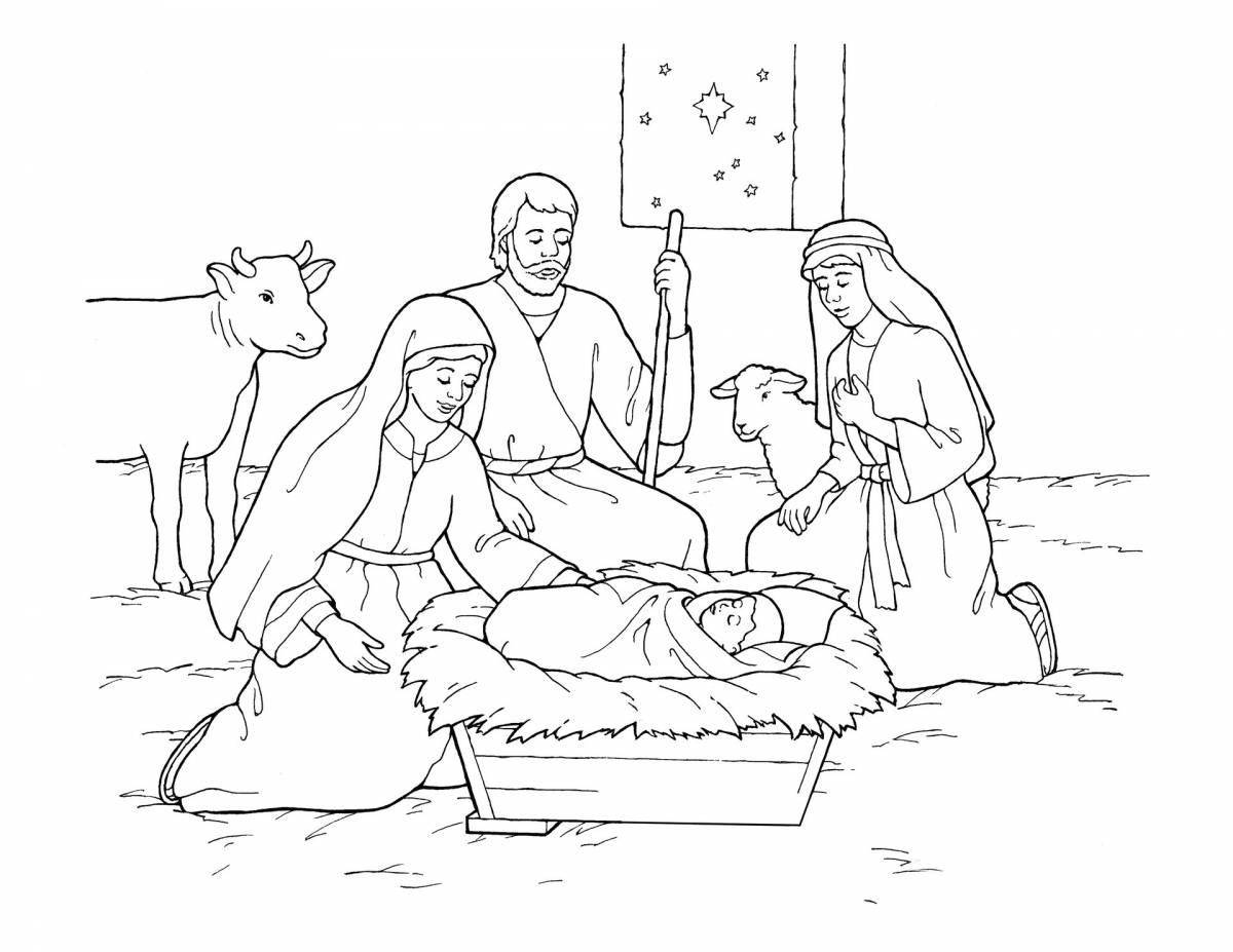 Coloring page majestic birth of jesus christ