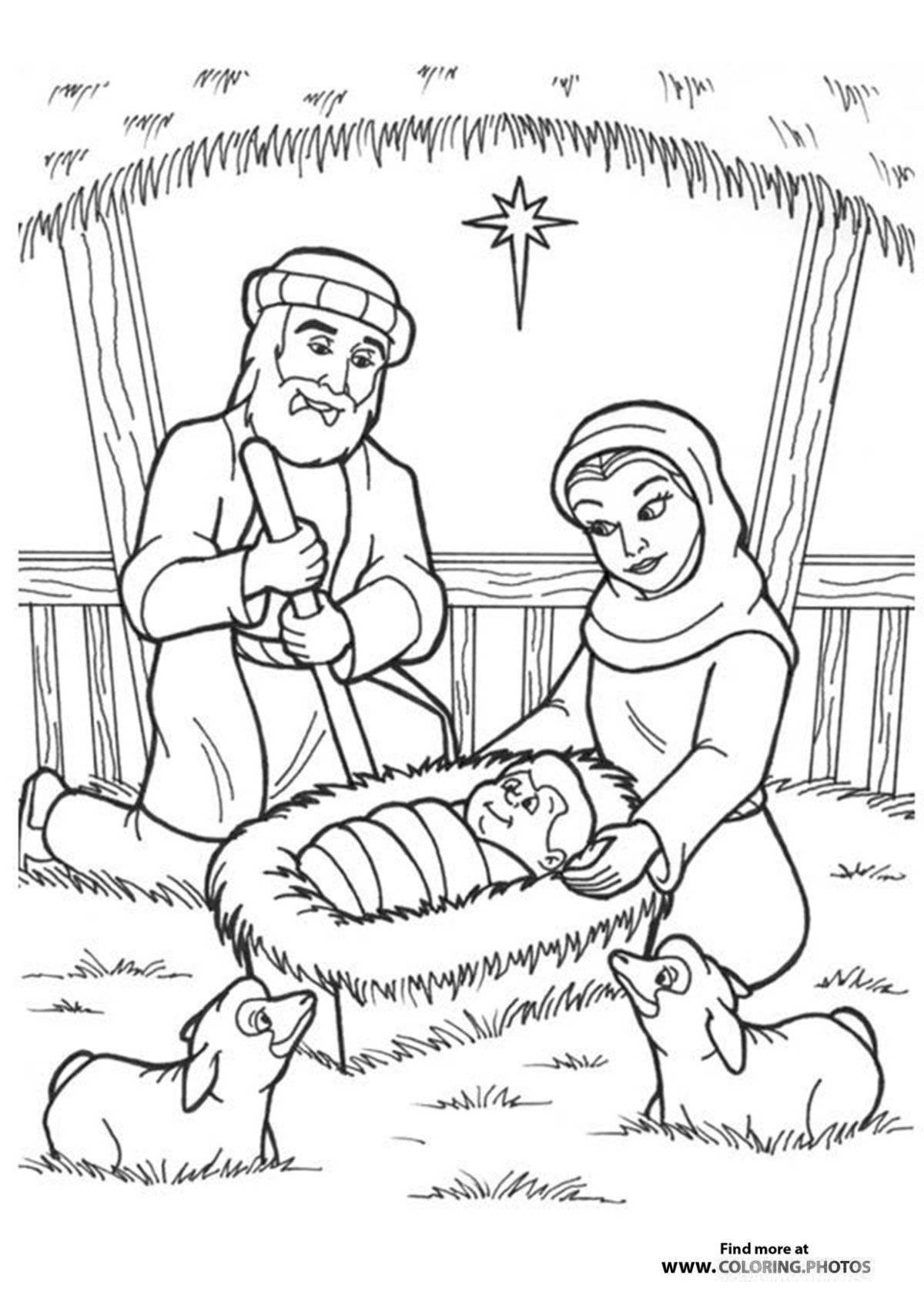 Coloring page glowing birth of jesus christ