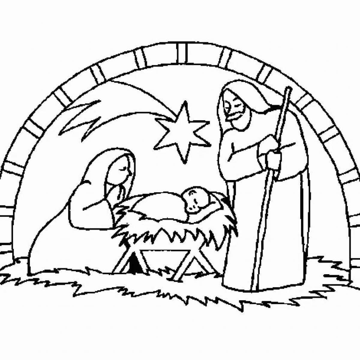 Иллюстративная страница раскраски рождение иисуса христа