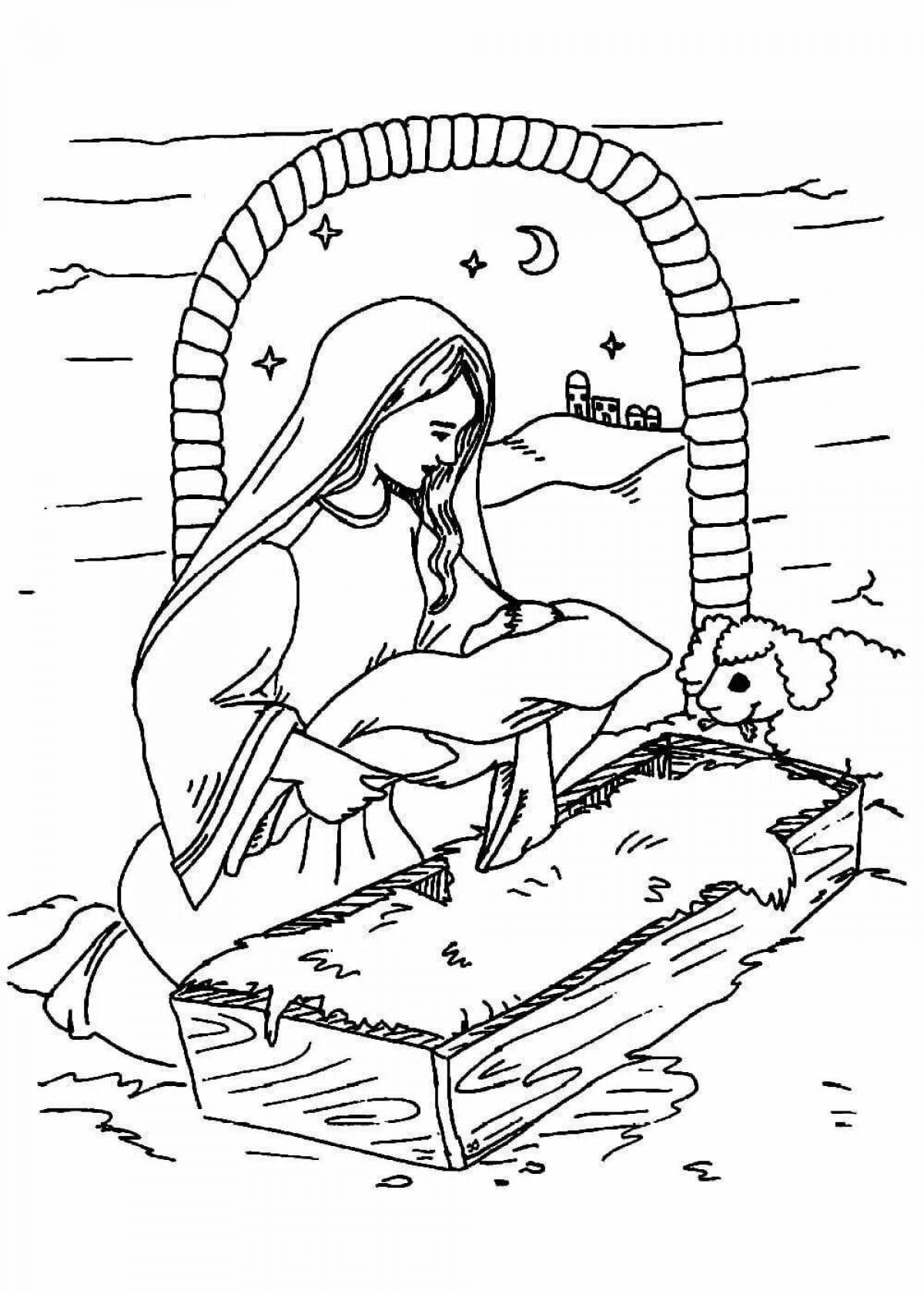 Coloring illustration of the birth of jesus christ