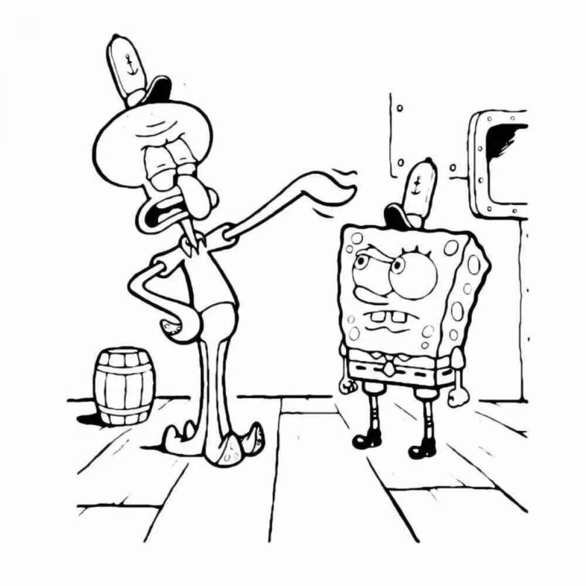 Humorous coloring spongebob squidward