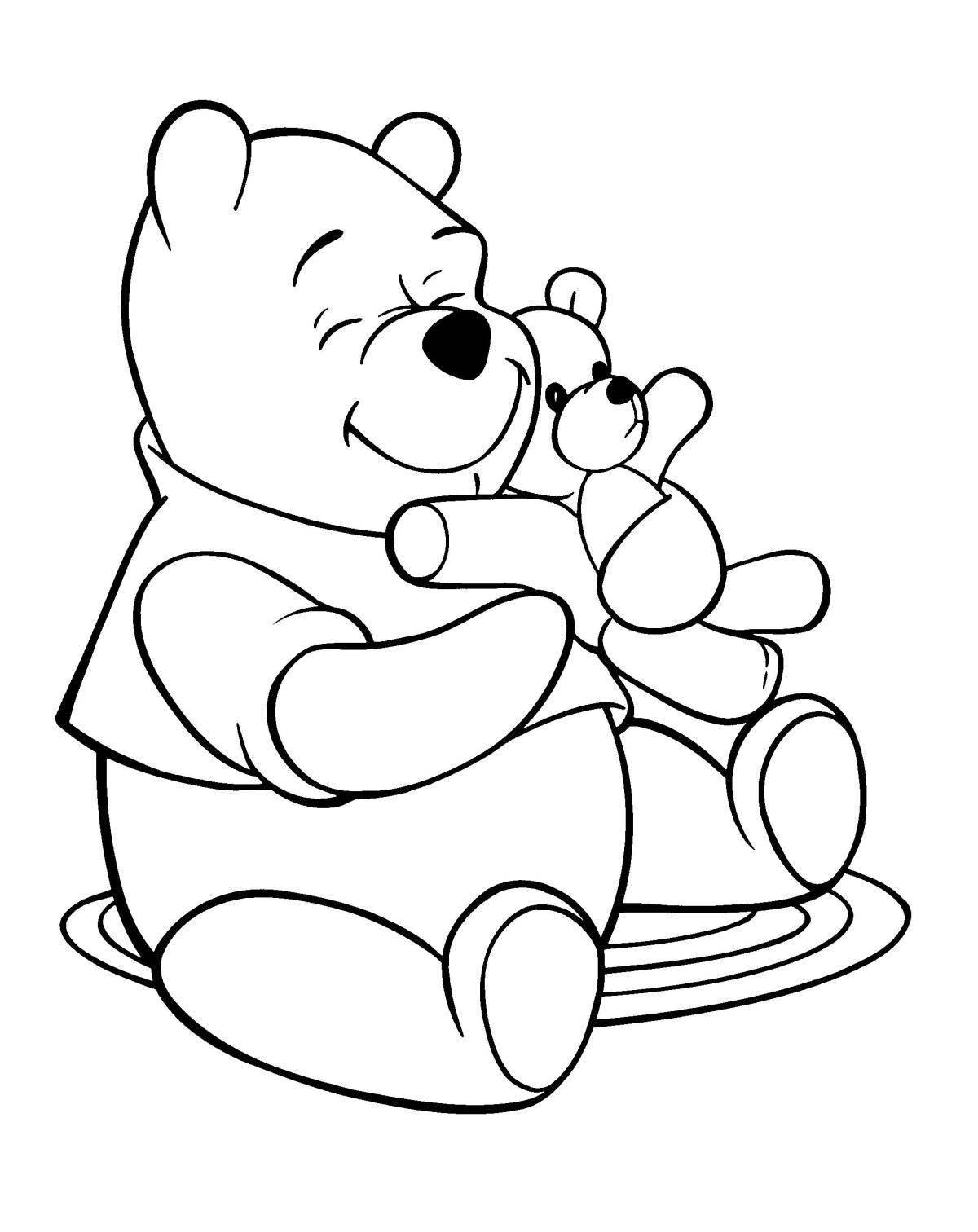 Coloring book playful bear with a bow