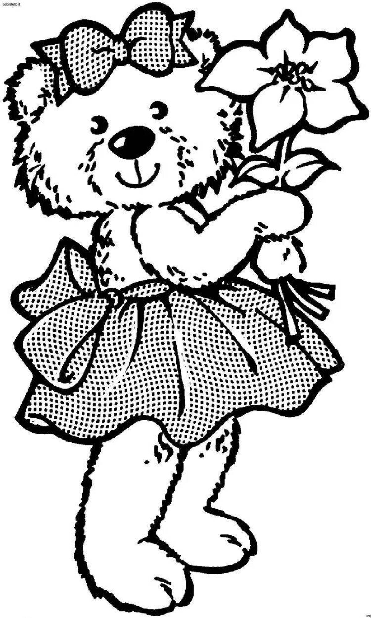 Fancy bear with a bow coloring page