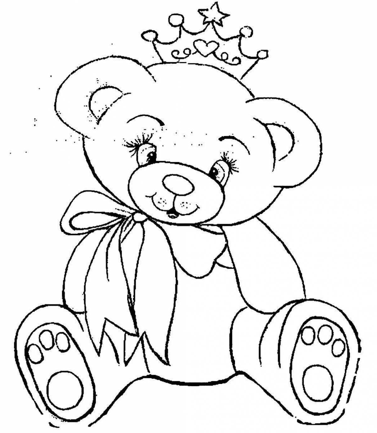 Live teddy bear with a bow coloring