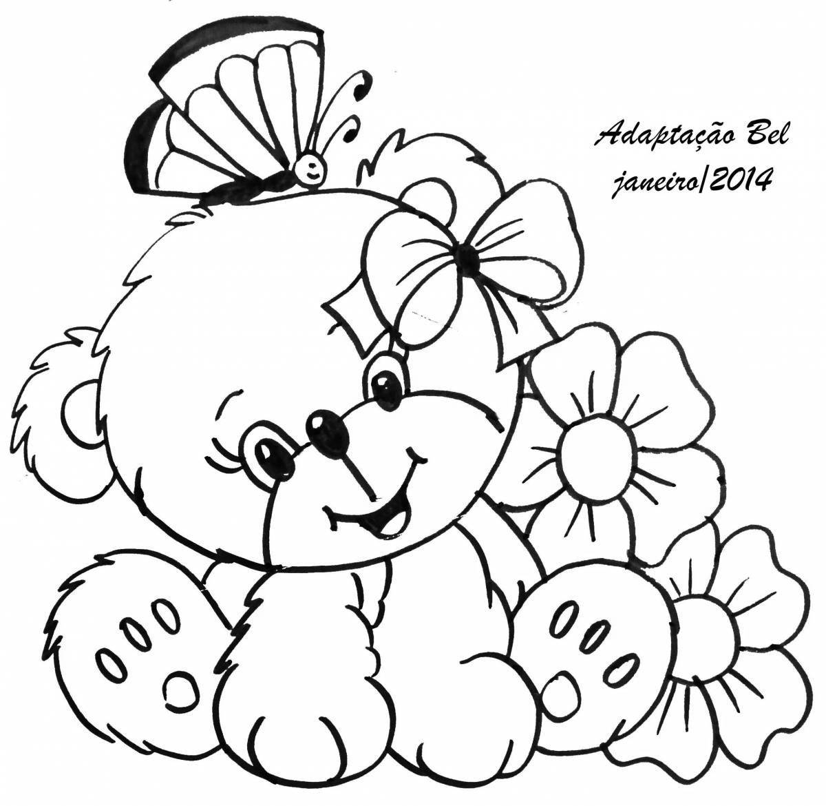 Adorable teddy bear with a bow coloring