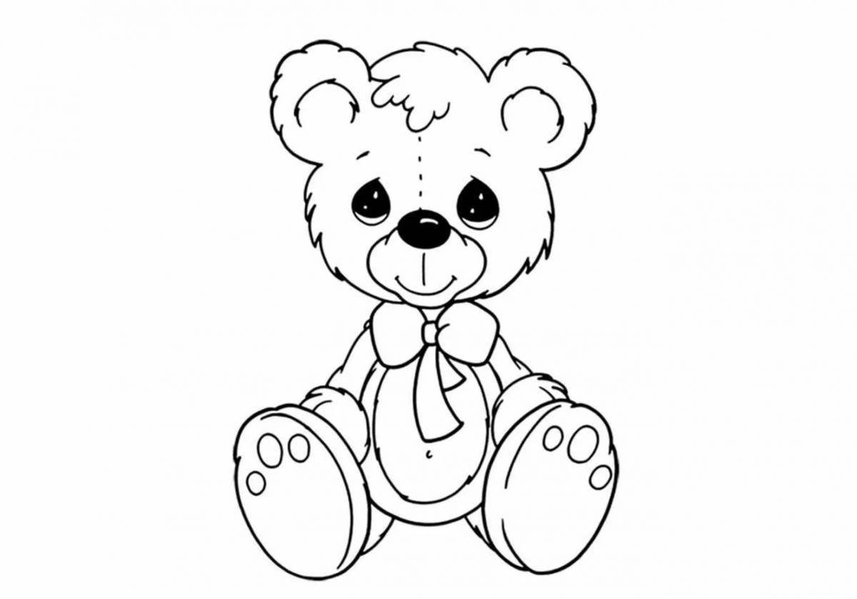 Coloring book mischievous bear with a bow