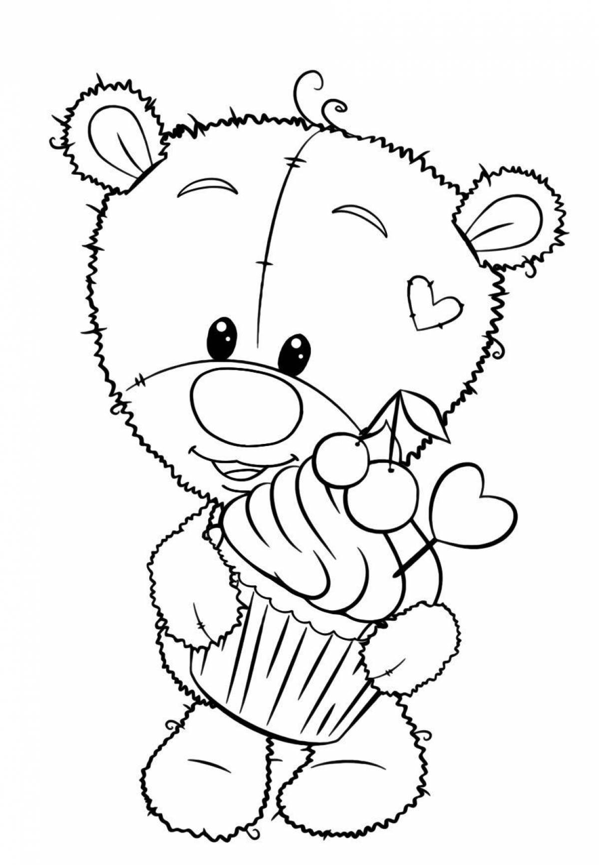 Coloring teddy bear with a bow