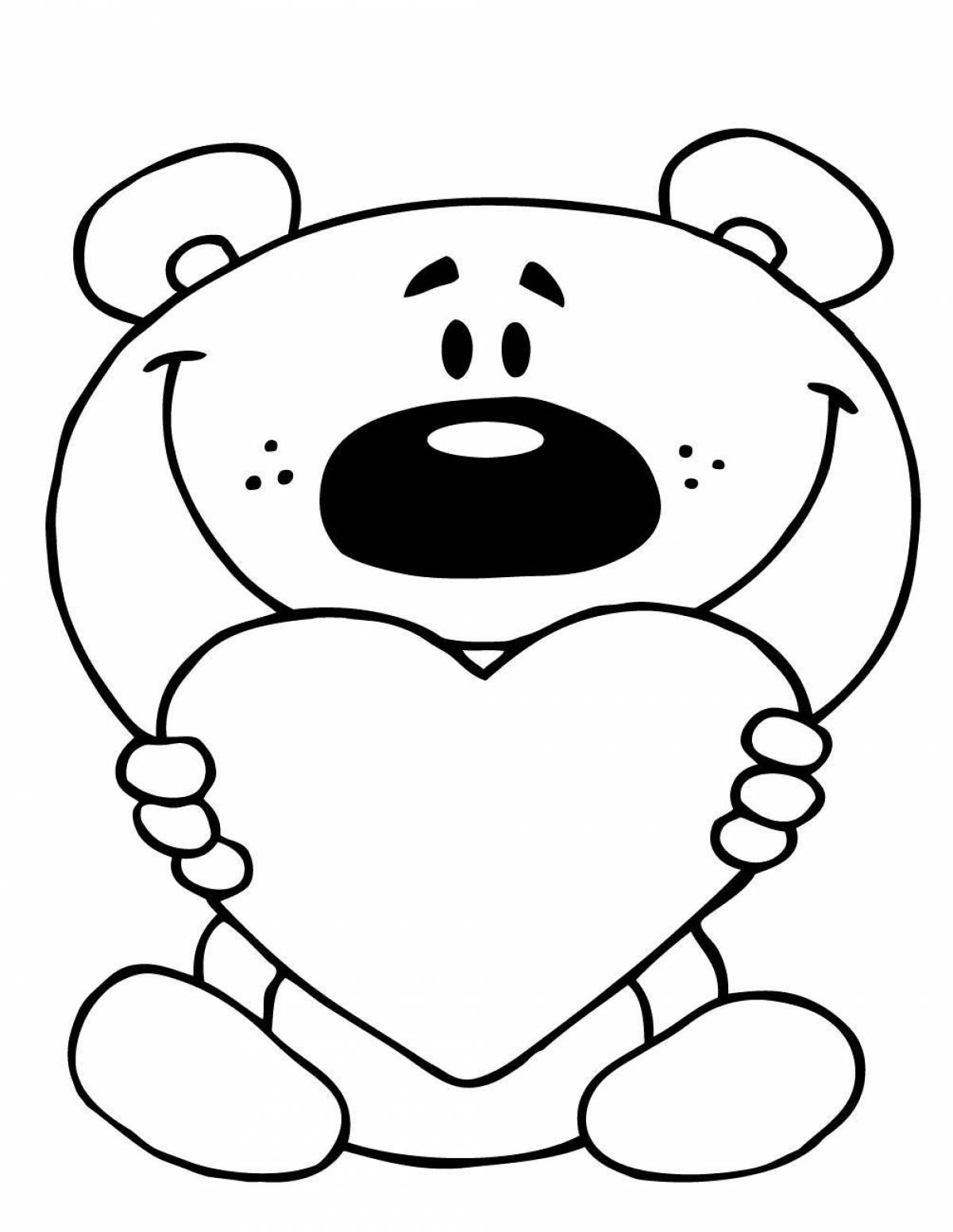 Coloring book cute bear with a bow