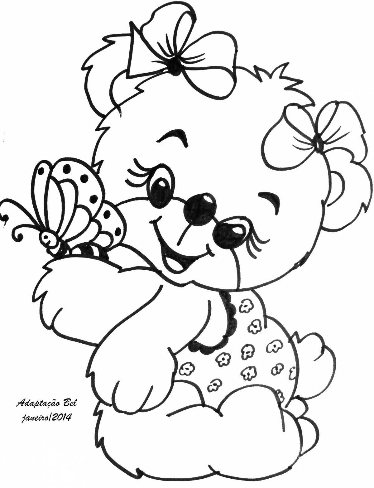 Coloring book gorgeous bear with a bow