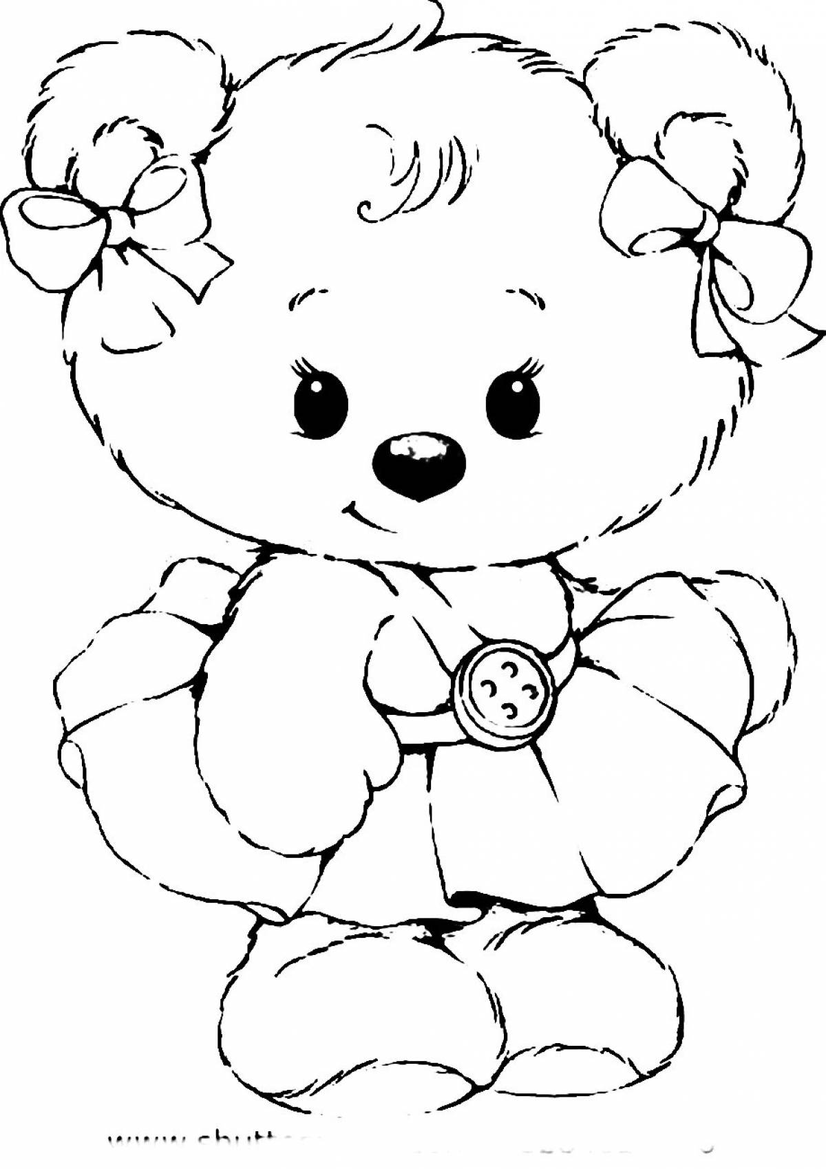 Coloring book sparkling teddy bear with a bow