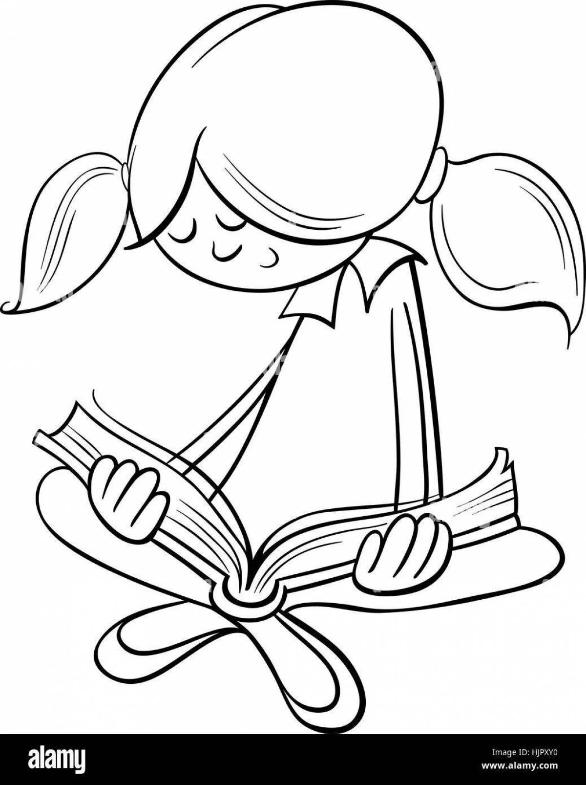 Восхитительная девочка, читающая книжку-раскраску