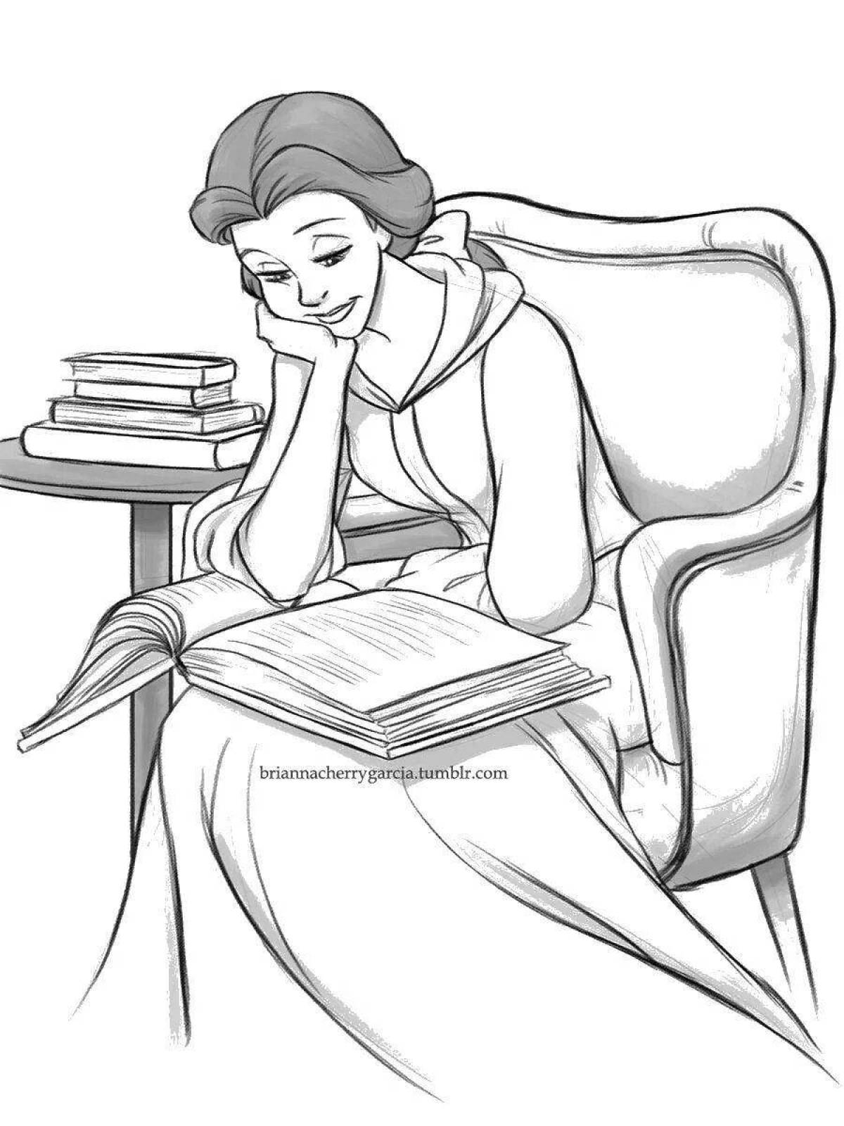 Сосредоточенная девочка, читающая книжку-раскраску
