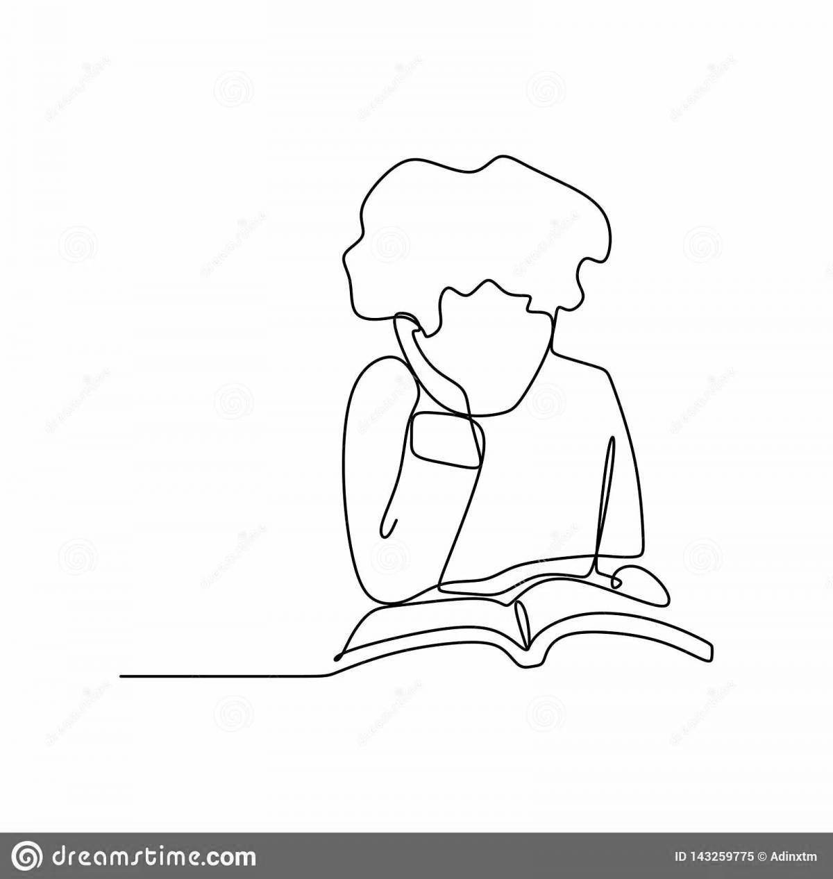 Очарованная девочка, читающая книжку-раскраску