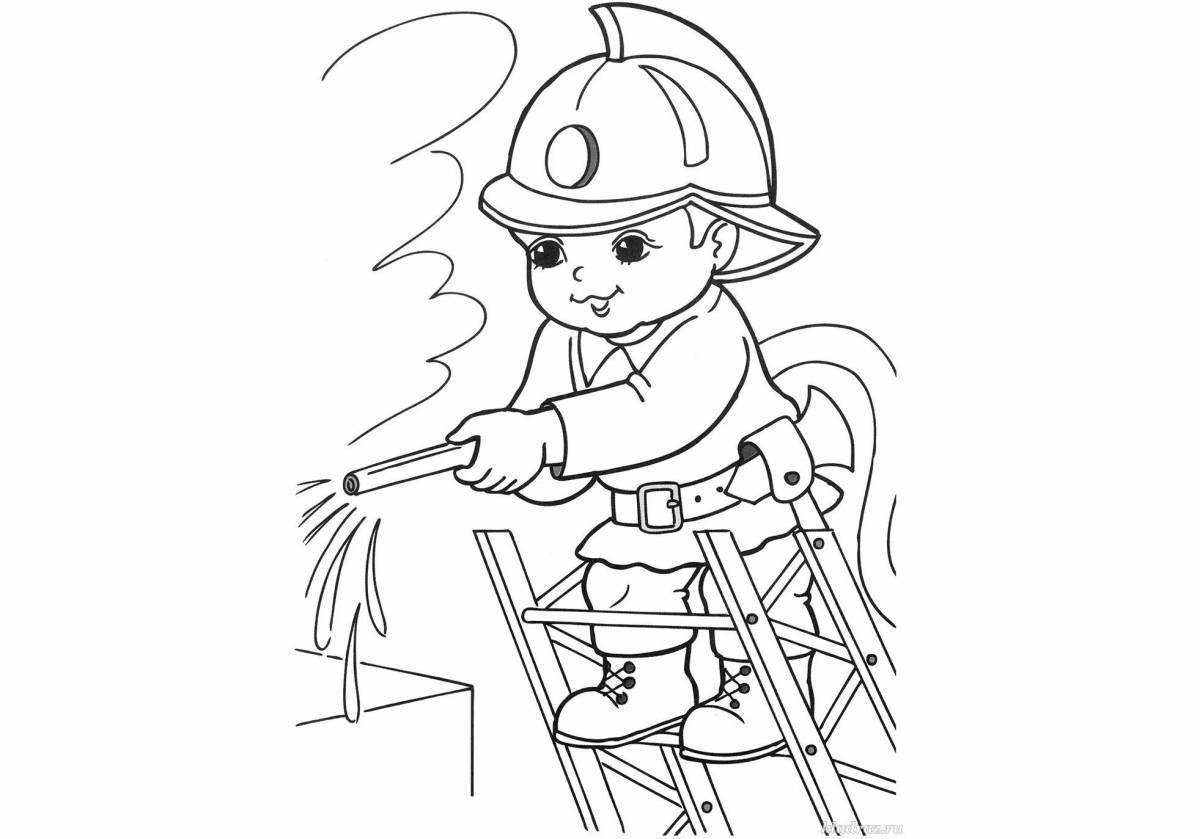 Непреклонный пожарный тушит огонь