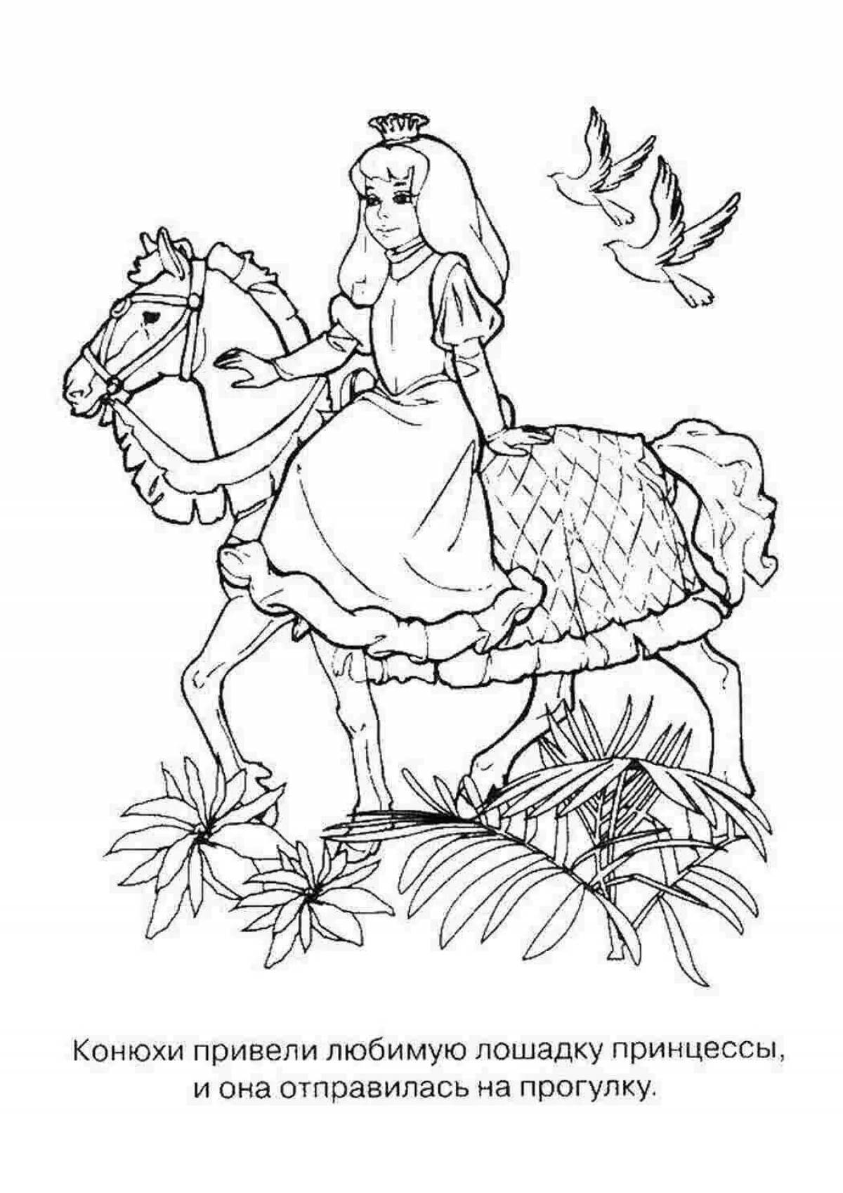 Charming coloring princess on a horse