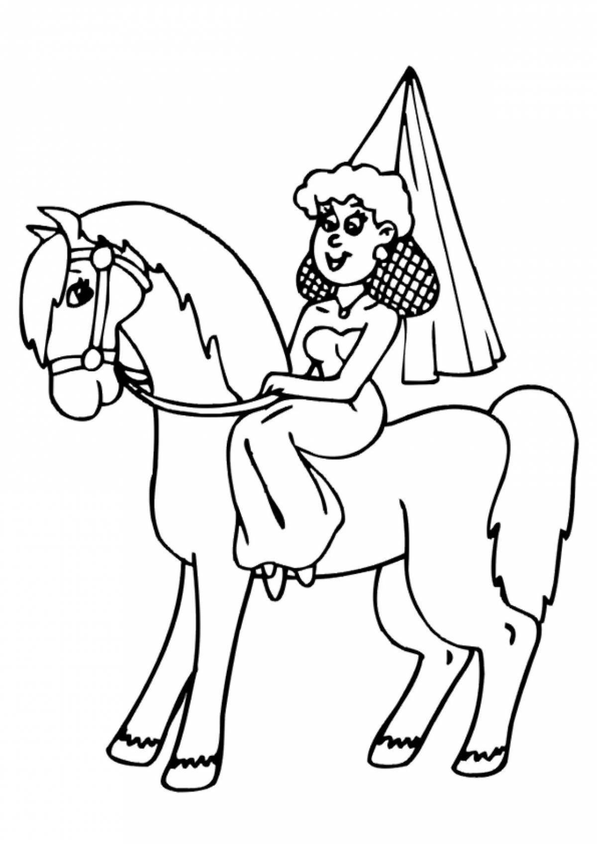 Изысканная раскраска принцесса на лошади