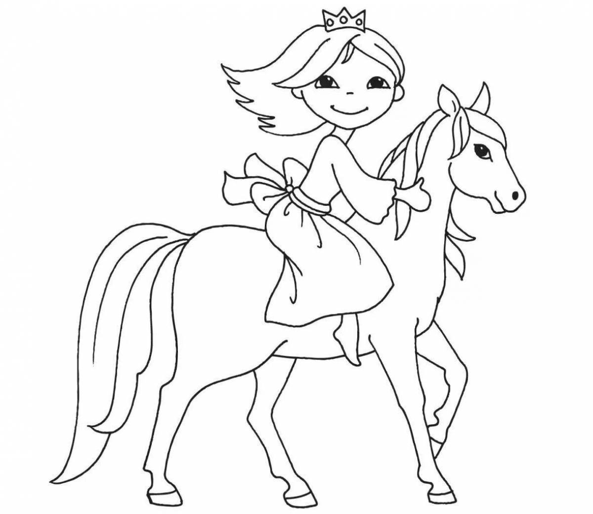 Elegant coloring princess on a horse