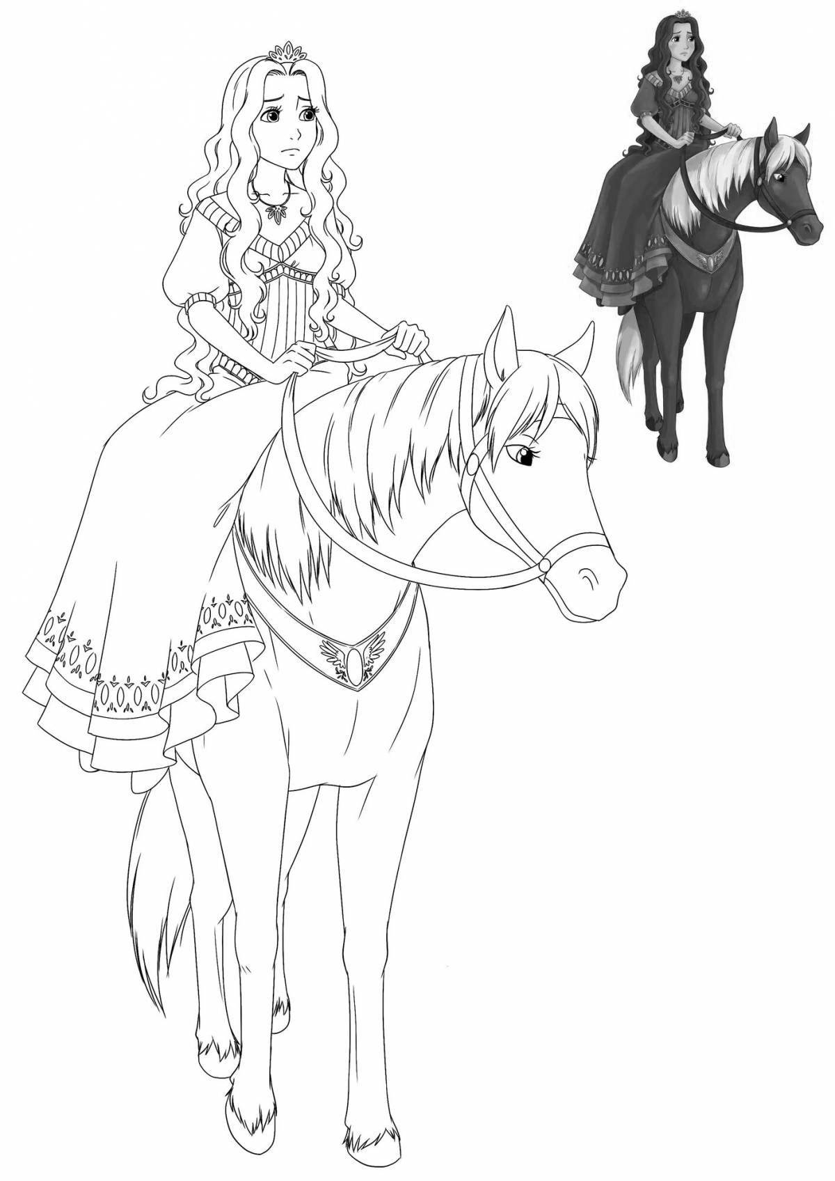 Amazing coloring princess on a horse