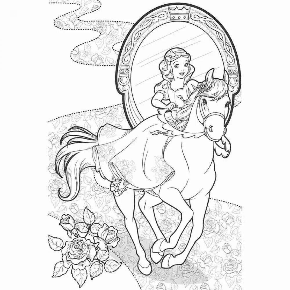 Изящная раскраска принцесса на лошади