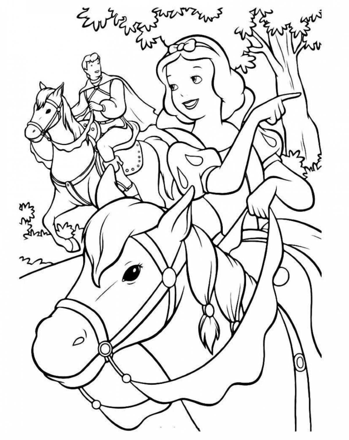 Generous coloring princess on a horse