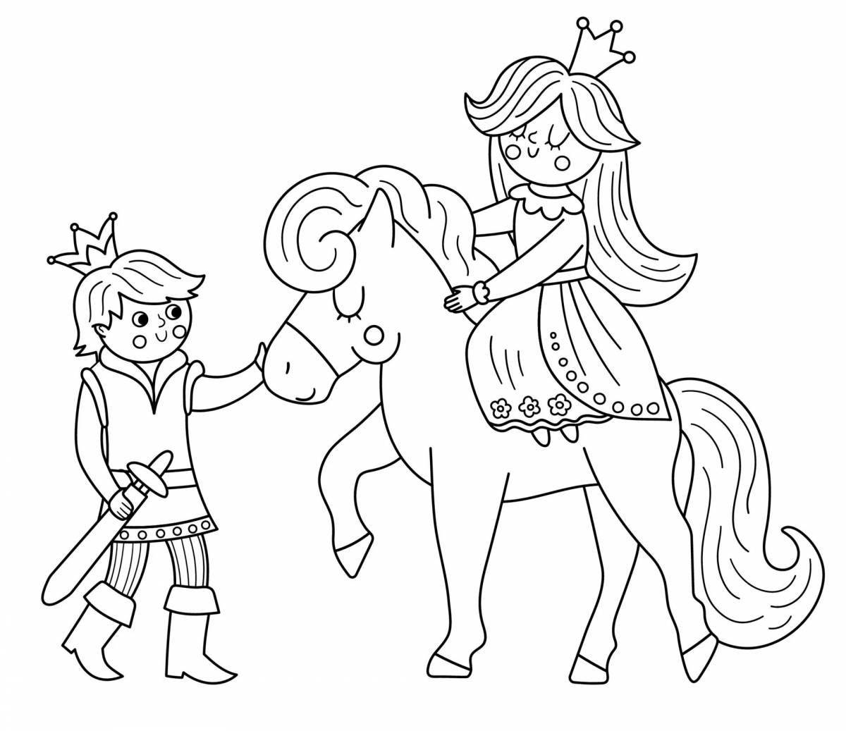 Glitter coloring princess on a horse