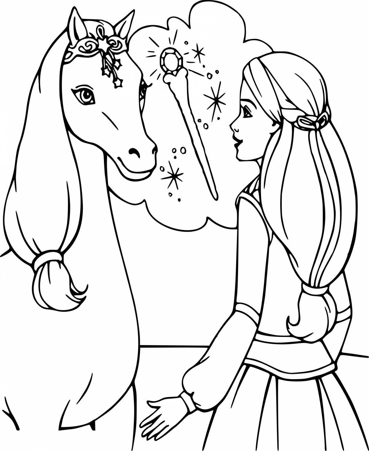 Яркая раскраска принцесса на лошади