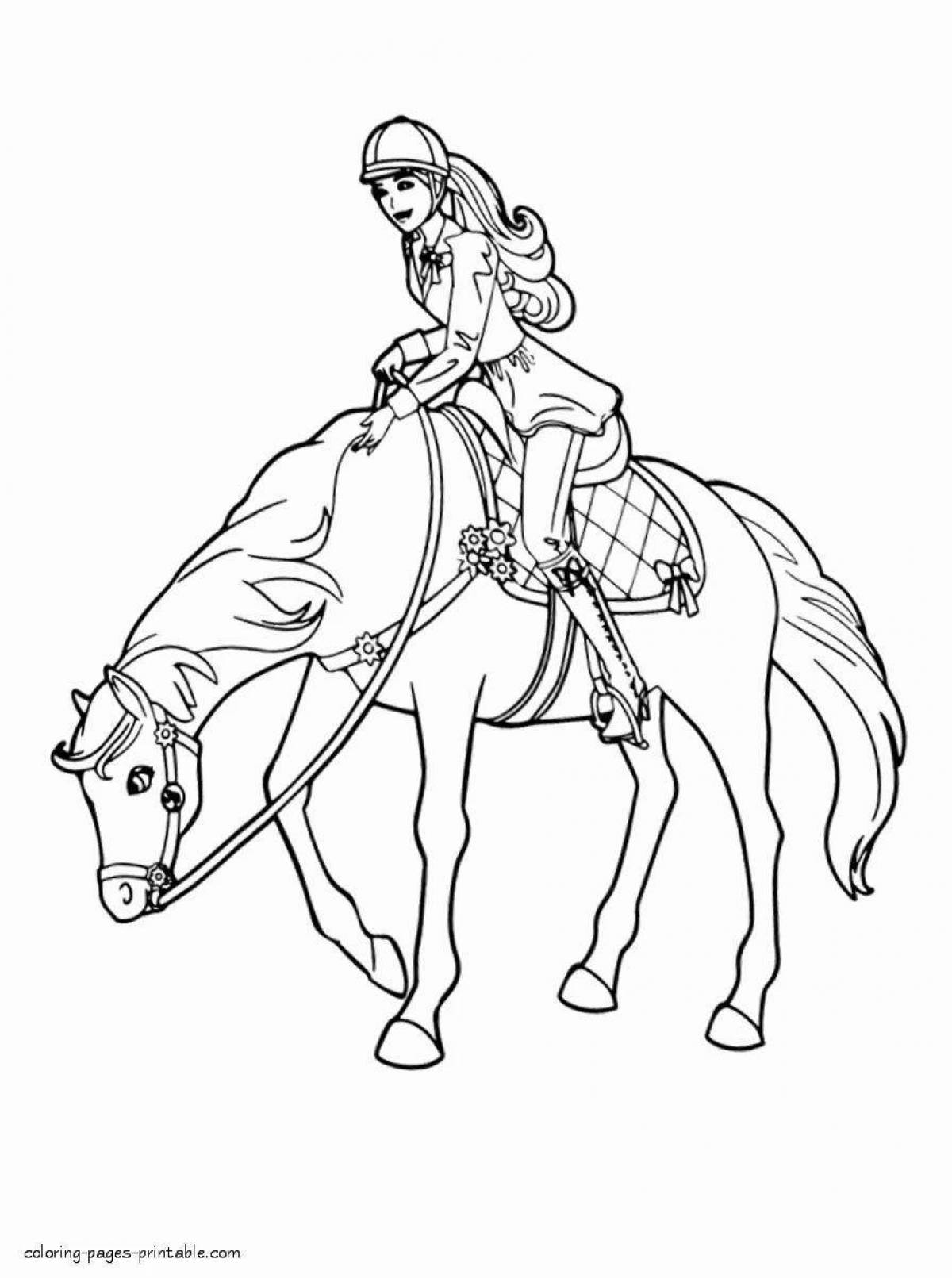 Coloring page exalted princess on horseback