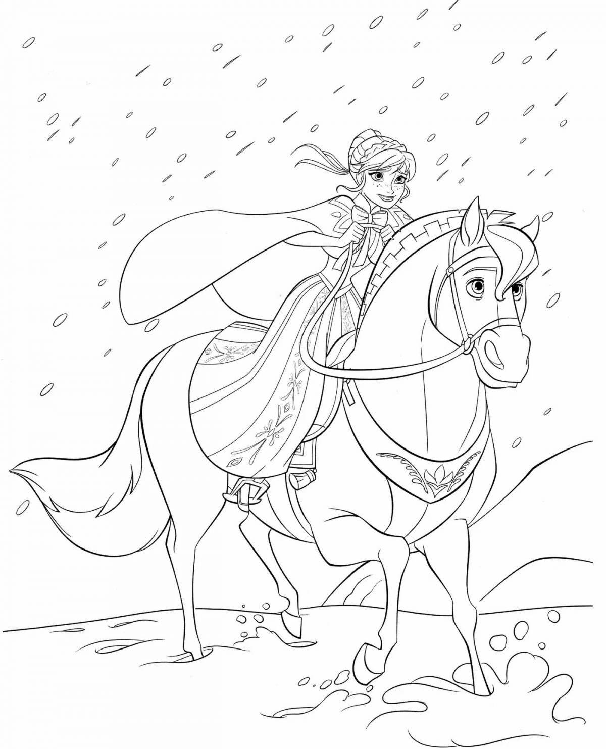 Fairytale coloring princess on a horse
