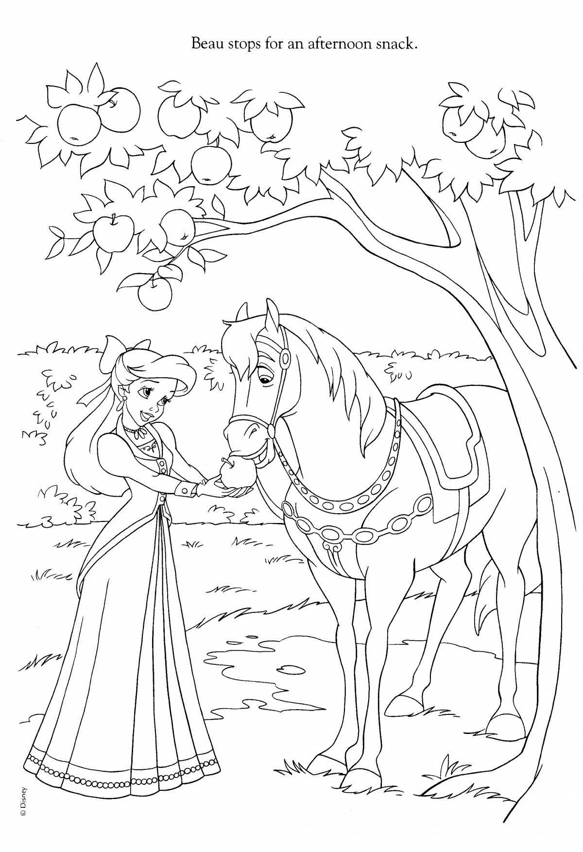 Дворцовая раскраска принцесса на лошади