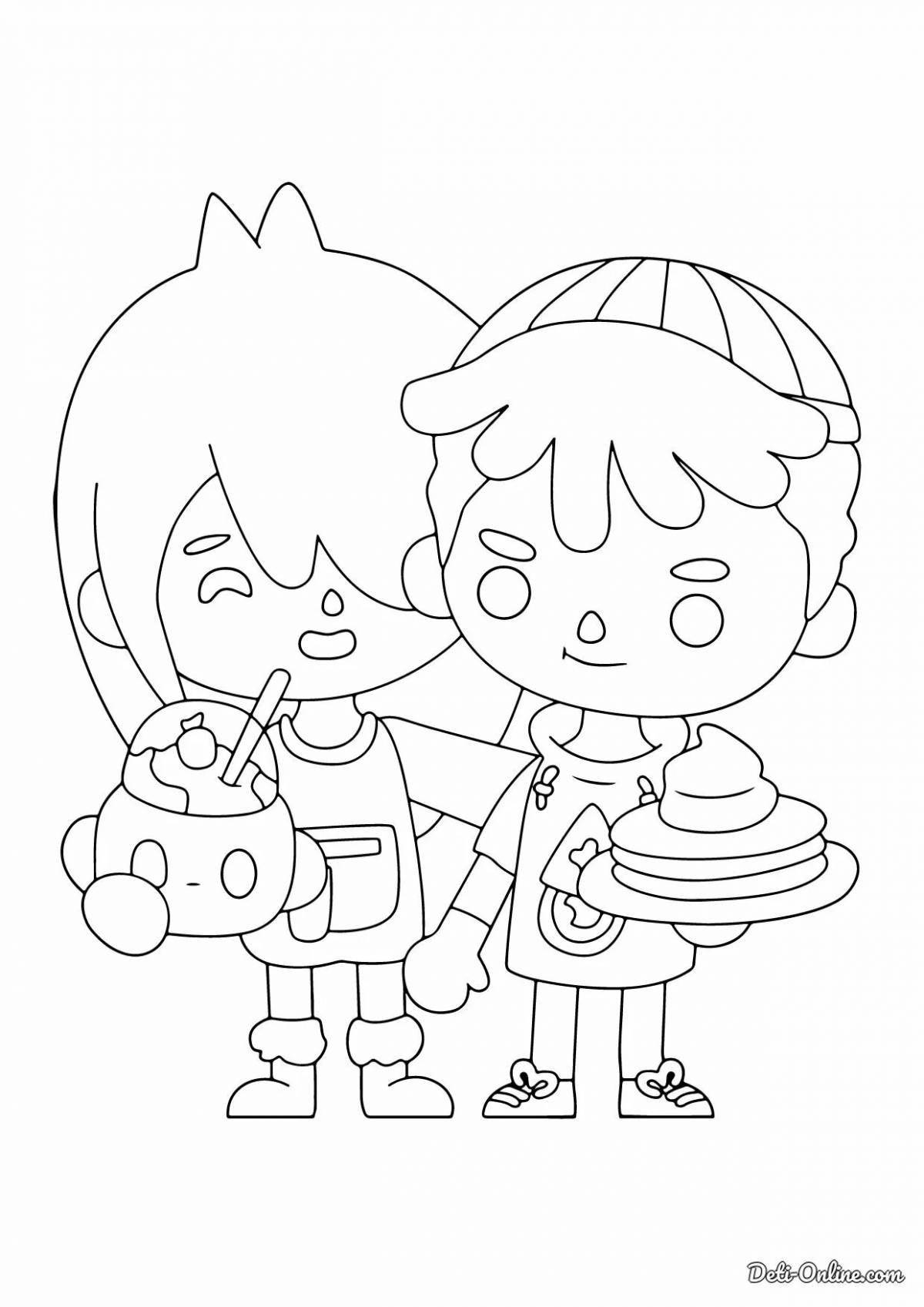 Radiant coloring page of toko boko characters