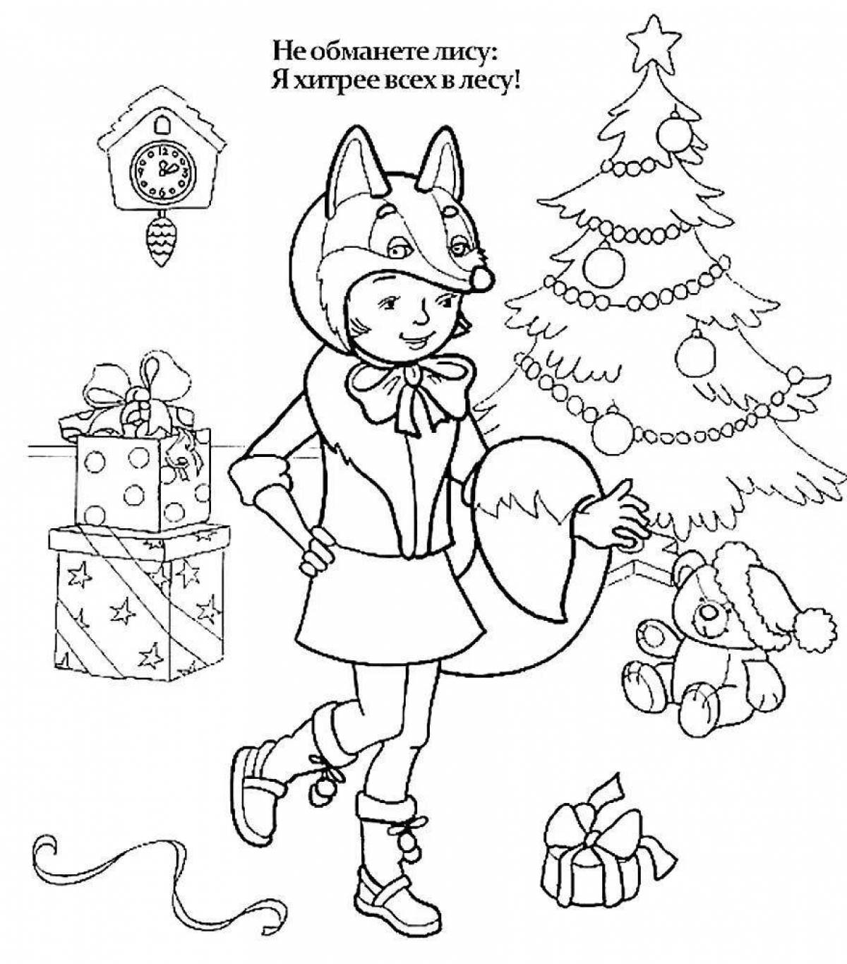 Joyful coloring snowman and fox