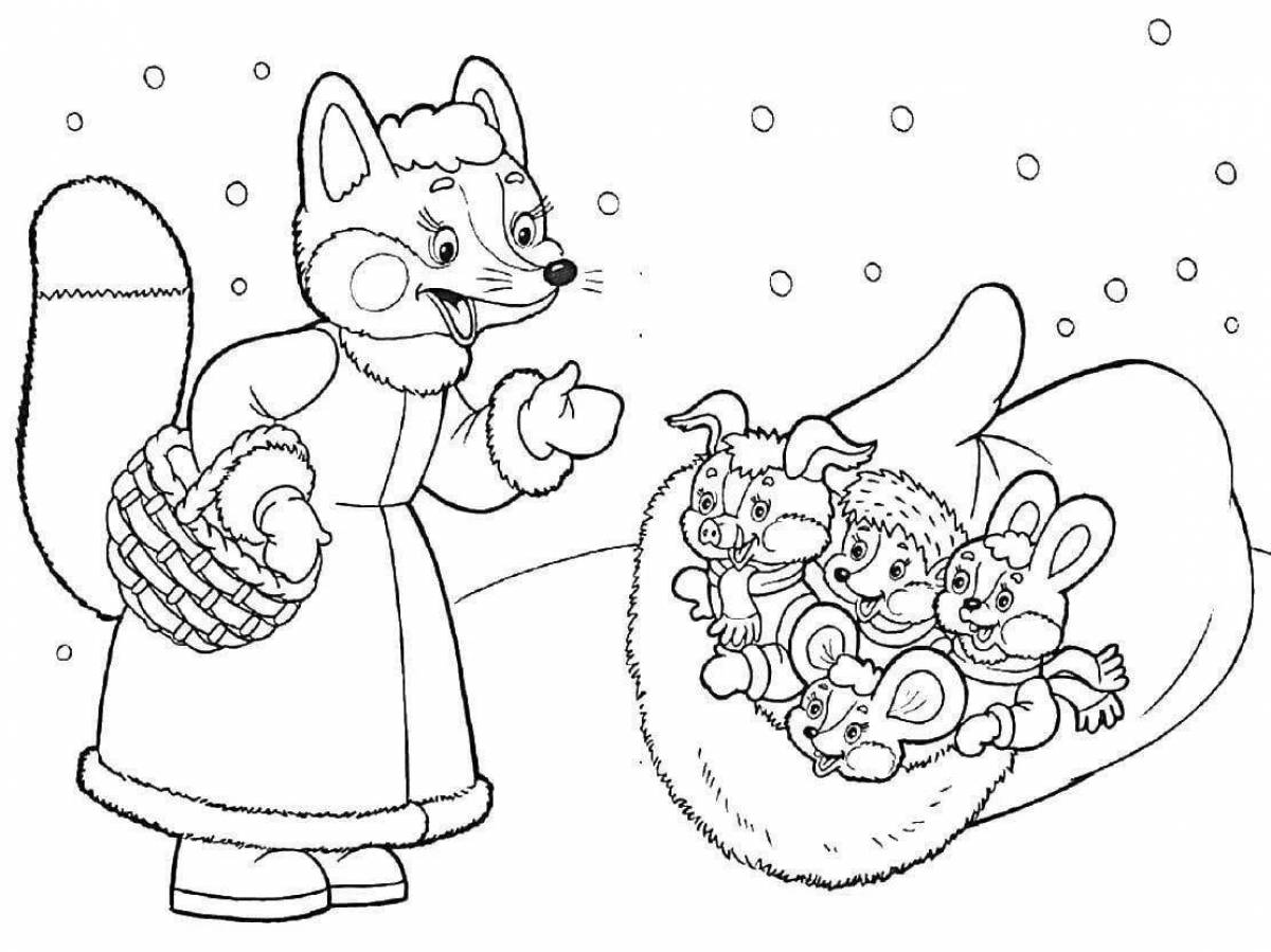 Funny snowman and fox coloring book