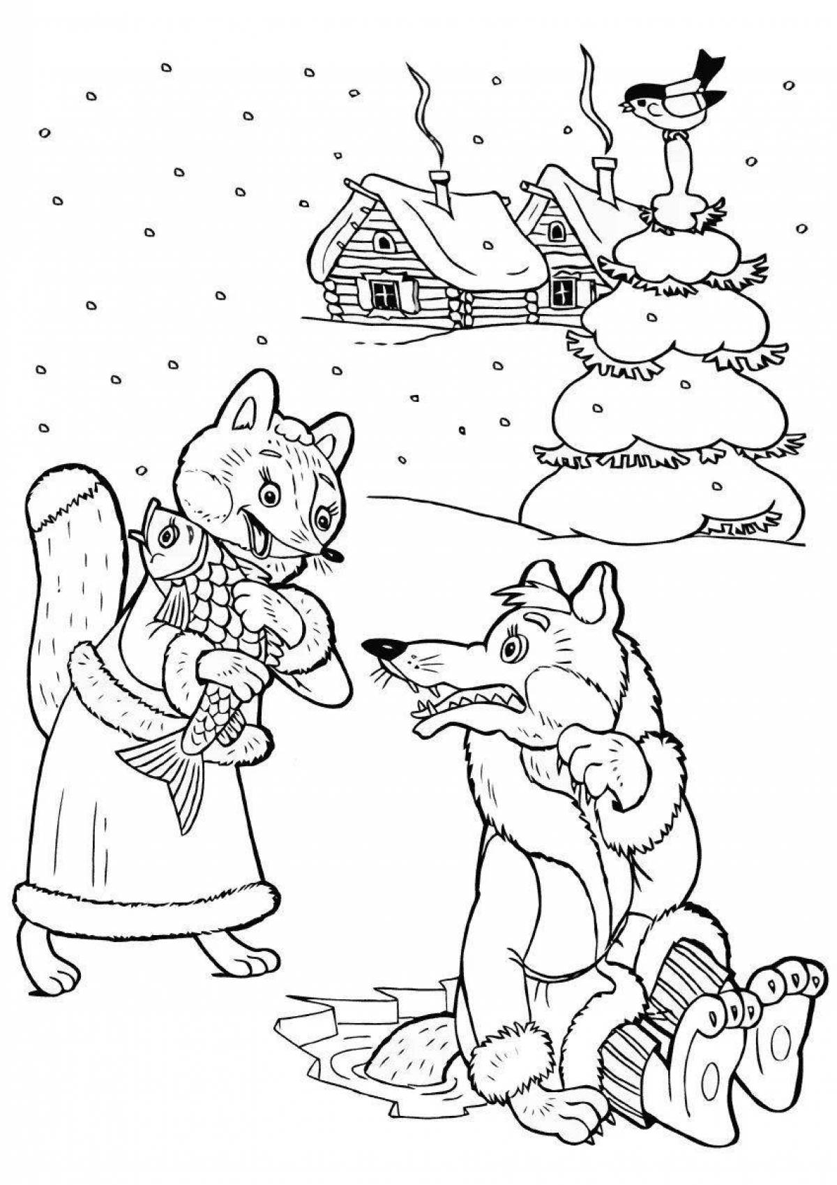 Fancy coloring snowman and fox