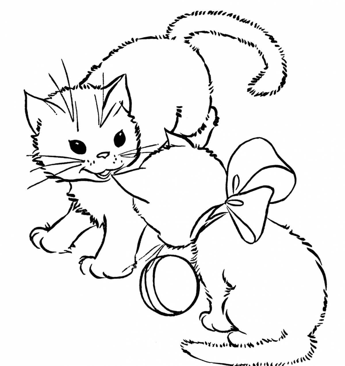 Coloring book playful kitten with a ball