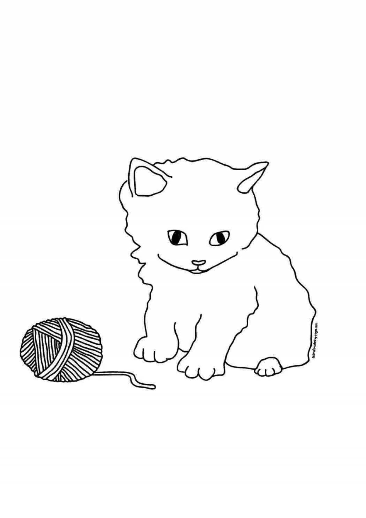 Coloring book funny kitten with a ball