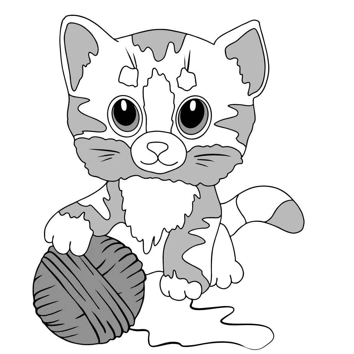 Coloring page cute kitten with a ball