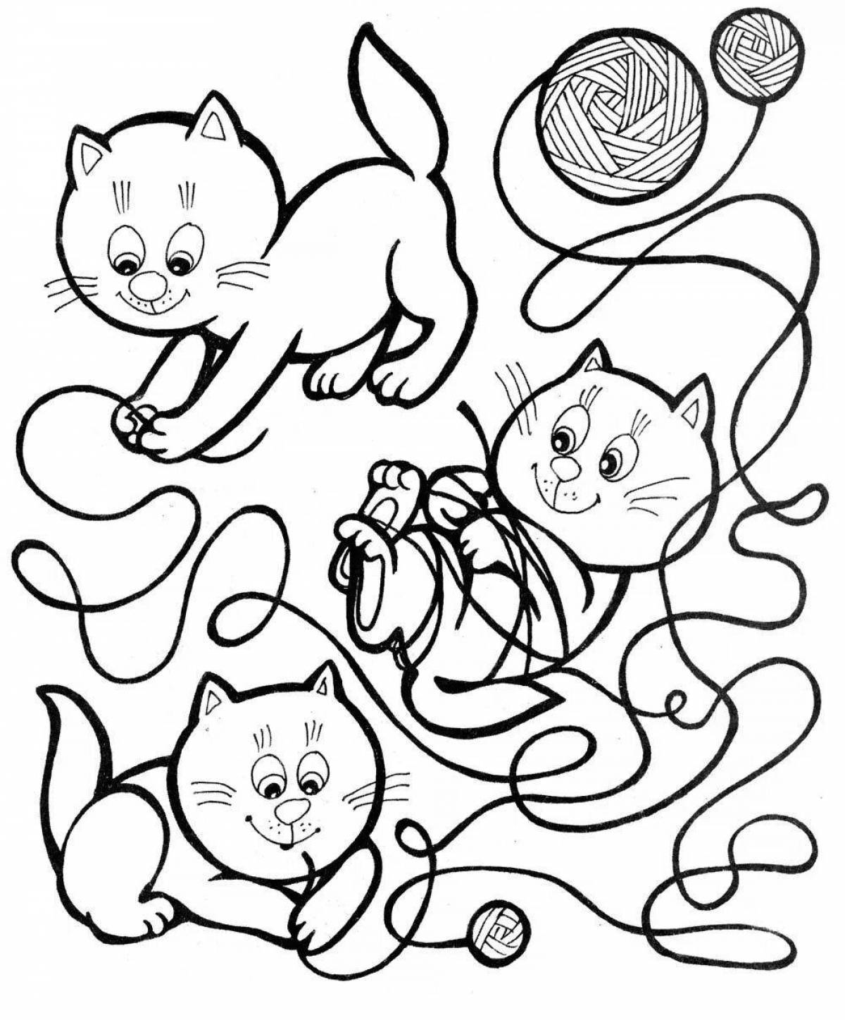 Coloring page fluffy kitten with a ball